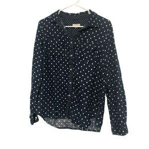 Charter Club Linen Top Medium Blue White Polka Dots